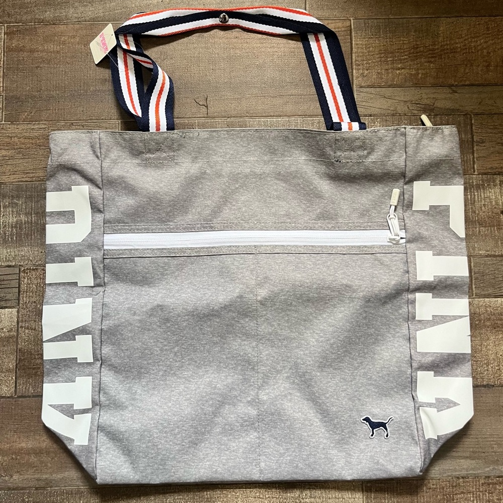 Victoria Secret Pink Gray Tote Bag Zipper Close